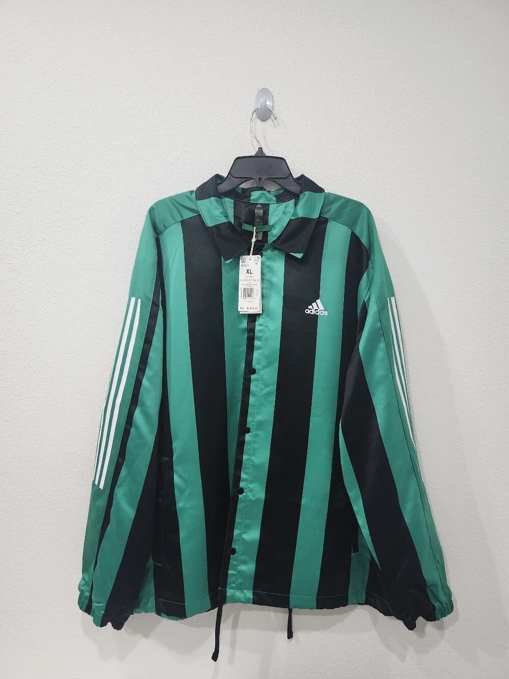 Adidas Originals Satin Coaches Snap Jacket Green Black Mens Size XL $110 IB8393 - Picture 1 of 8